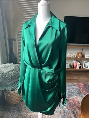 Zara Green Satin wrap dress